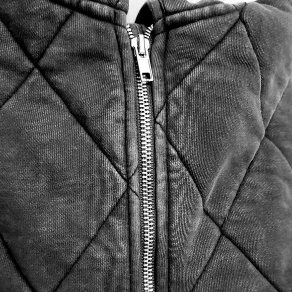 FOREVER 21 F21 PREMIUM LABEL QUILTED MINERAL WASH FULL ZIP HOODIE JACKET XL - Picture 3 of 4